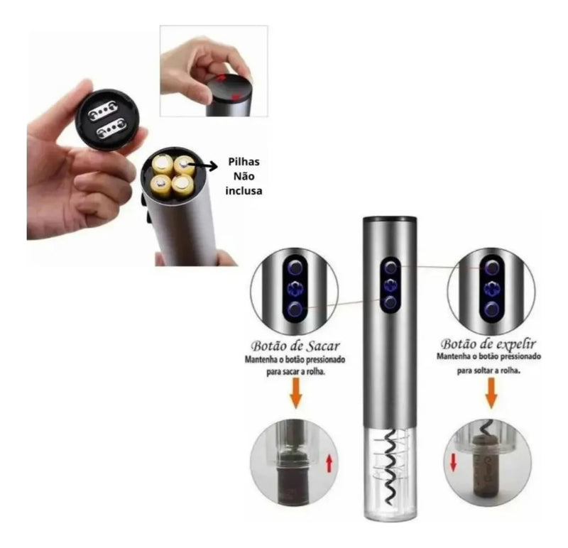 Kit Abridor Vinho Automático À Pilha Com Acessórios