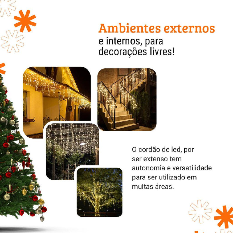10m Cascata 400 Led 8 Funções Decoração Natal 110v 220v conexão macho Branco Frio Quente Pisca Pisca Enfeites de Natal