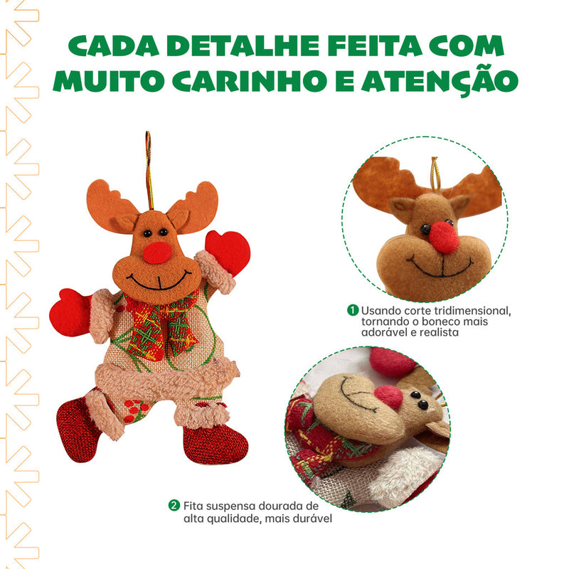 Kit 4 enfeites de natal boneco papai noel rena decoração para árvore natalino boneco de neve ursinho