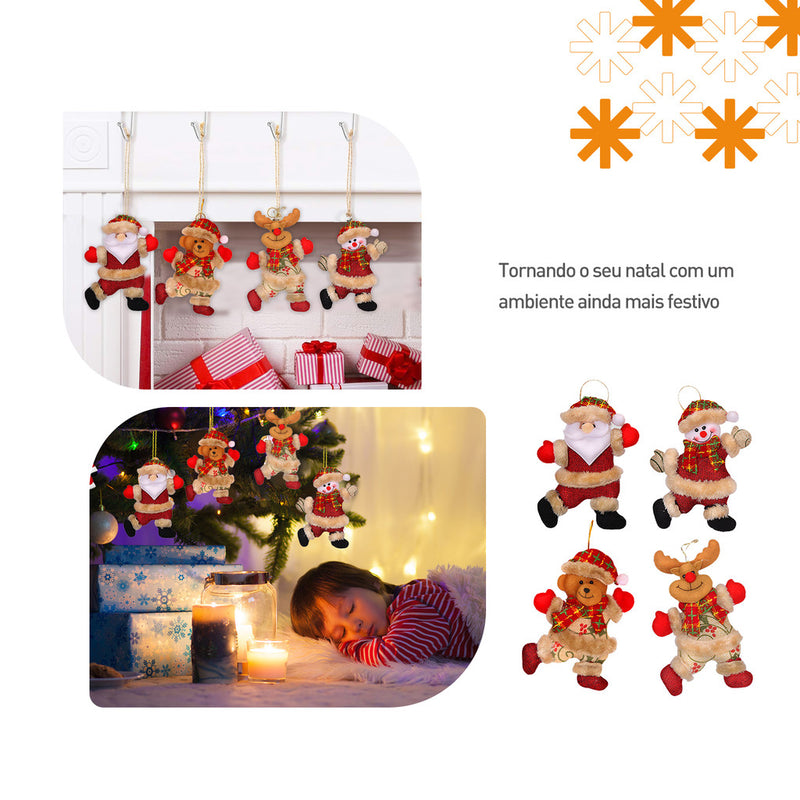Kit 4 enfeites de natal boneco papai noel rena decoração para árvore natalino boneco de neve ursinho