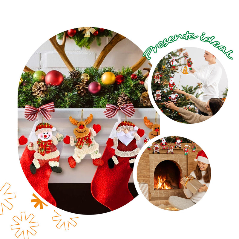 Kit 4 enfeites de natal boneco papai noel rena decoração para árvore natalino boneco de neve ursinho